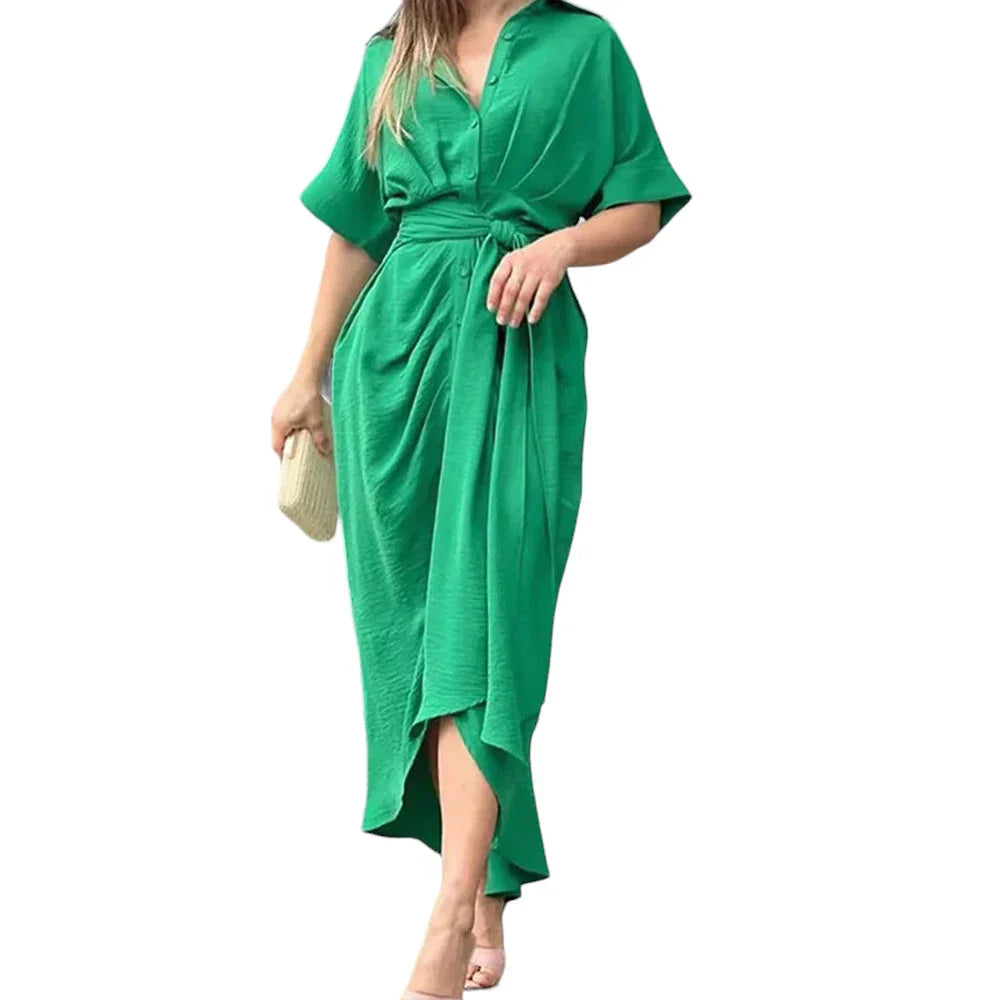 Amanda | Elegantes geknöpftes, drapiertes Maxikleid