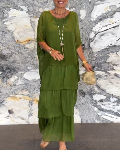 Morgan | Gestuftes grünes Maxikleid für mühelose Eleganz