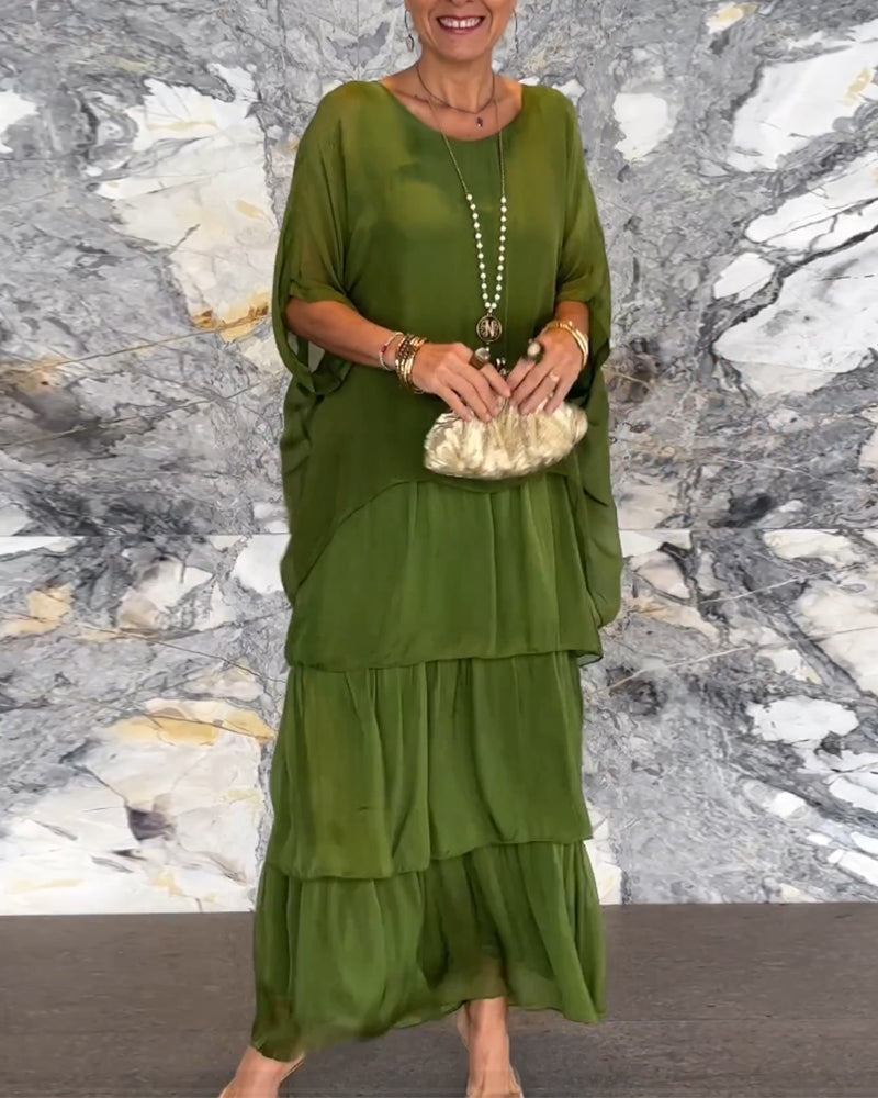 Morgan | Gestuftes grünes Maxikleid für mühelose Eleganz