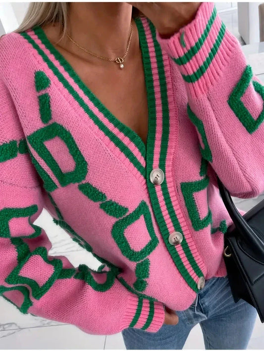 Alexa | Damen V-Ausschnitt Strickjacke mit Knopfleiste