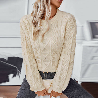 Mina | Damen Zopfmuster Winter Strickpullover