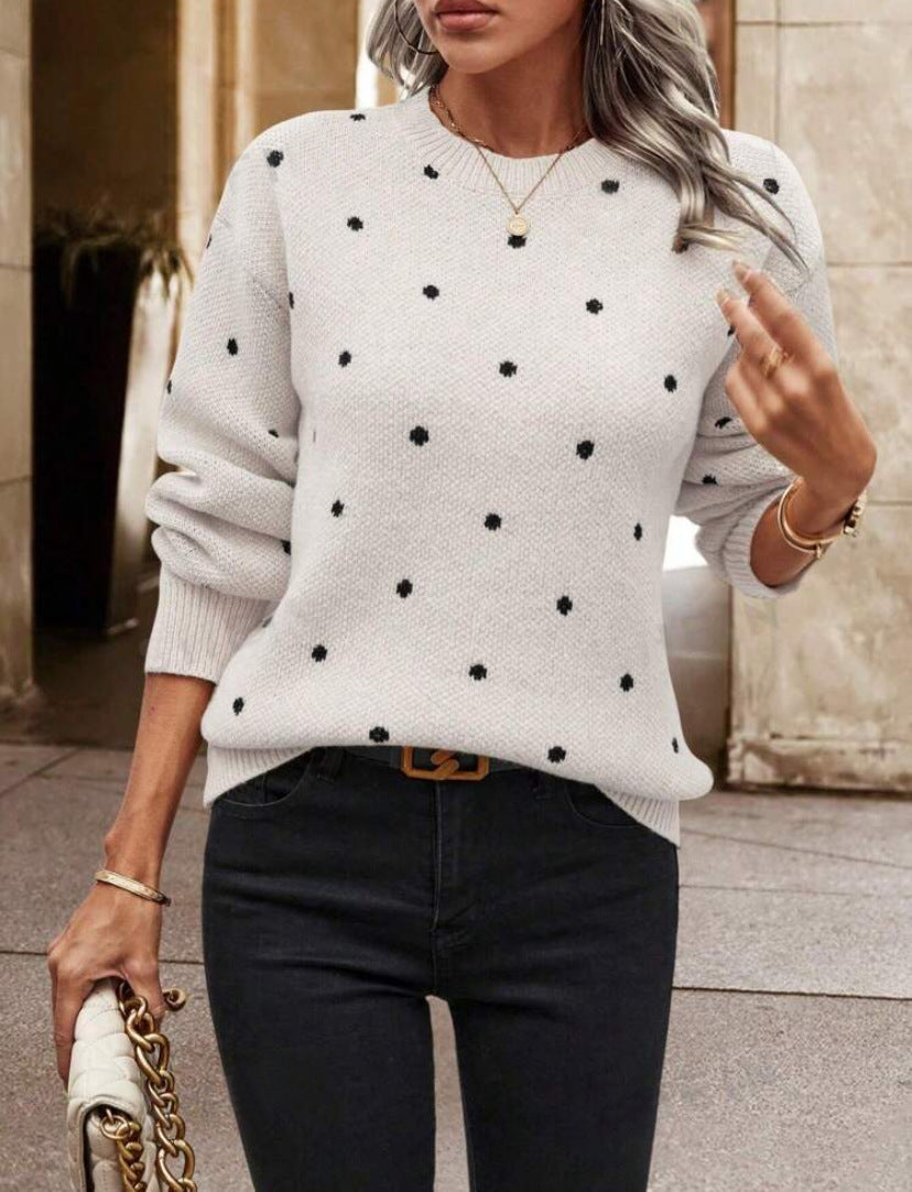 Sandra | Damen Polka Dot Rundhals-Pullover
