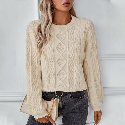 Mina | Damen Zopfmuster Winter Strickpullover