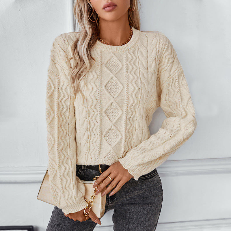 Mina | Damen Zopfmuster Winter Strickpullover