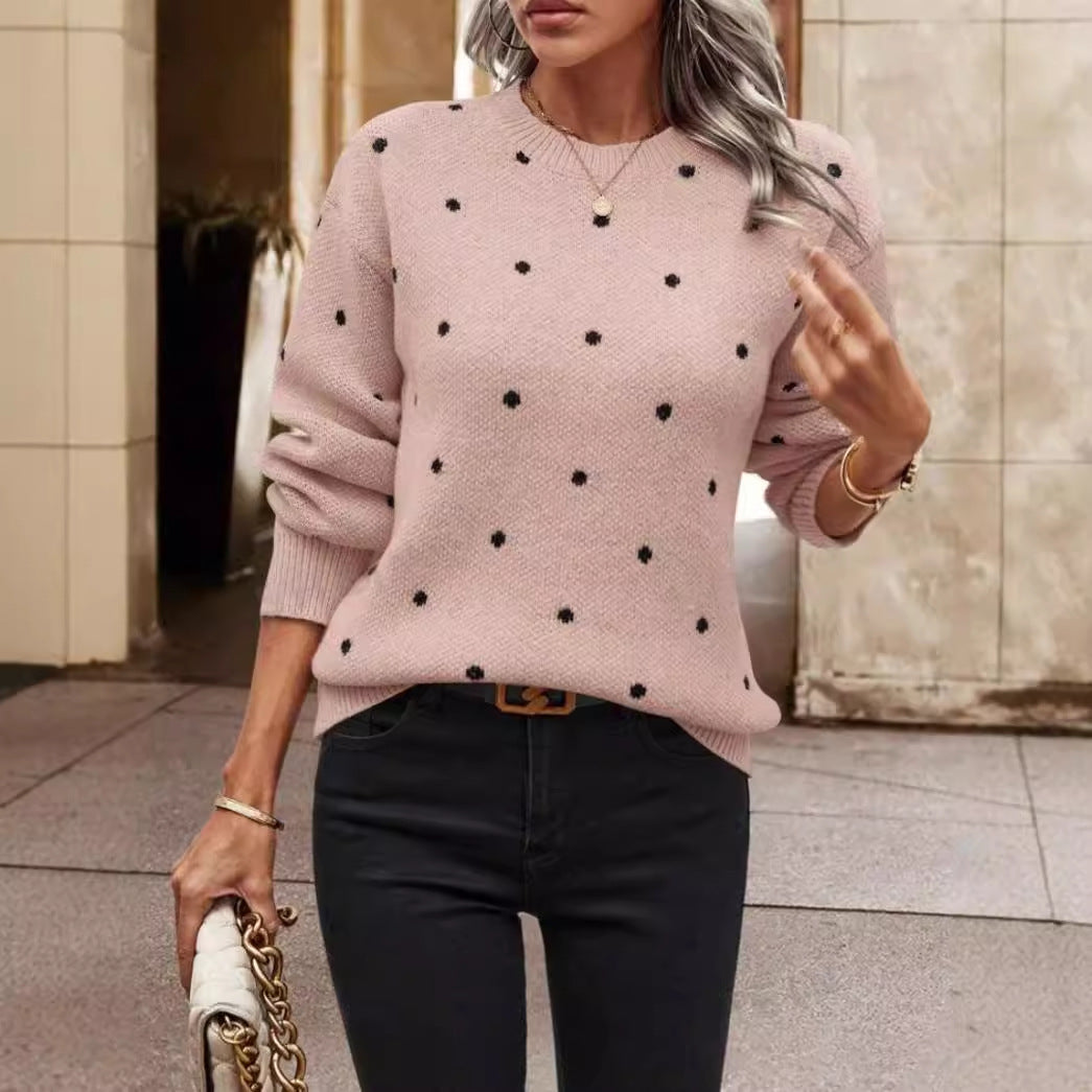Sandra | Damen Polka Dot Rundhals-Pullover
