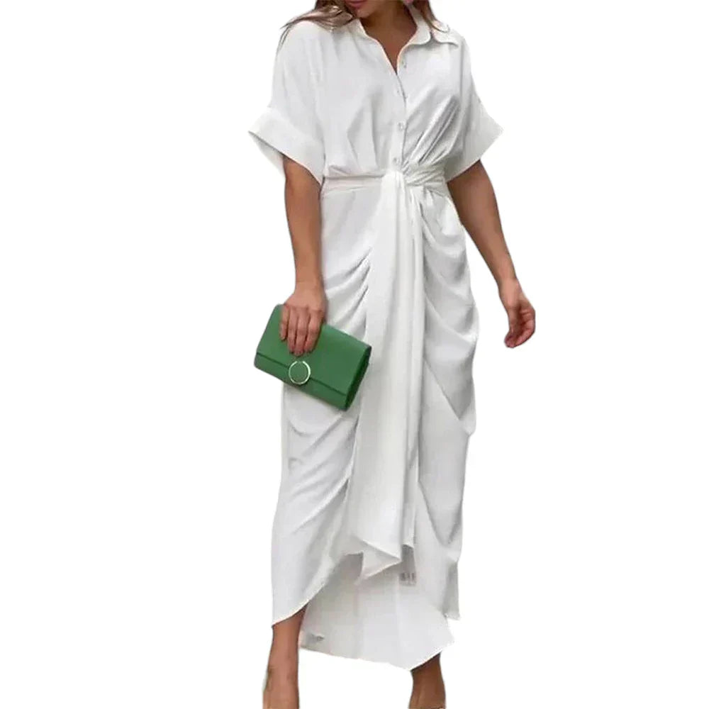 Amanda | Elegantes geknöpftes, drapiertes Maxikleid