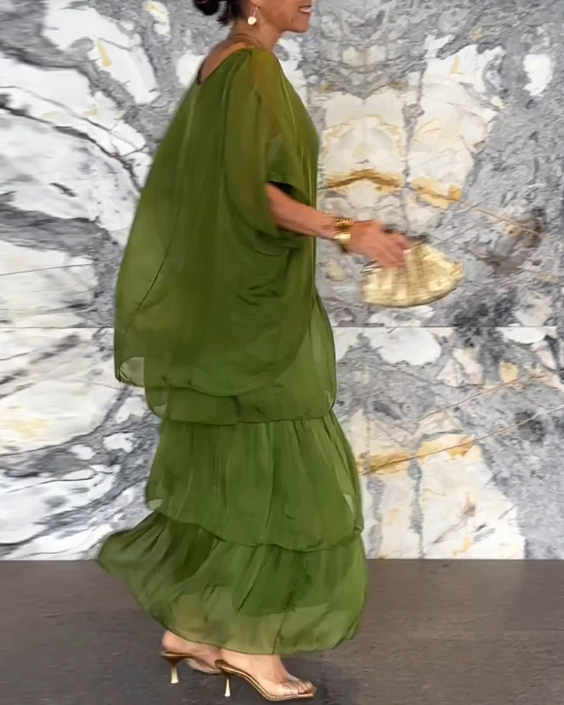 Morgan | Gestuftes grünes Maxikleid für mühelose Eleganz