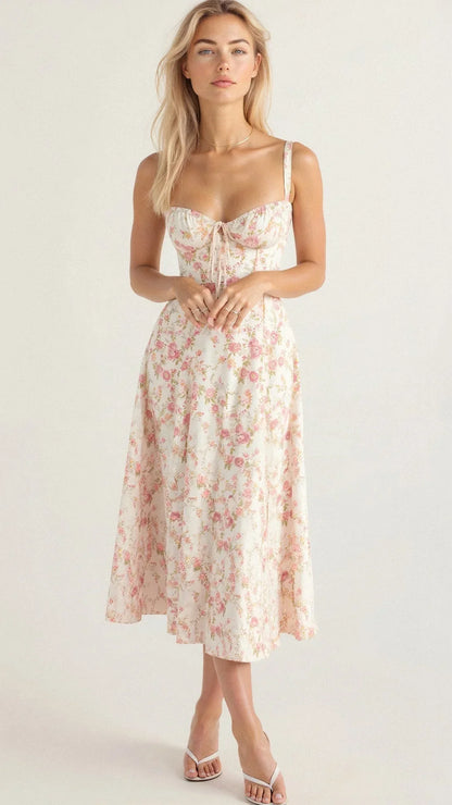 Ulrike | Elegantes Floral Bustier Midriff Taille Shaper Kleid