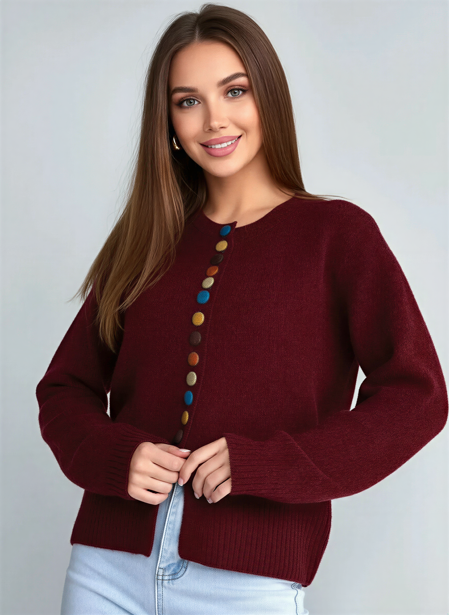 Evelin | Damen Strickjacke mit Knopfleiste